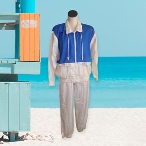 90s White and Blue Nylon Jogger 2pc set